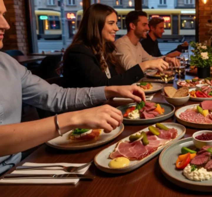Sdílené talíře a moderní městské pokrmy v restauraci